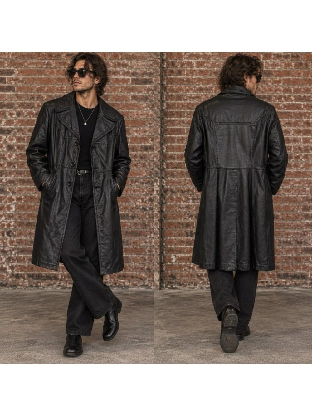 VTG 70s Pierre Cardin Black Leather Car Coat Trench Jacket Mens 40 US Medium
